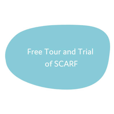 Blue blob with text inside that says - Free Tour and Trial of SCARF