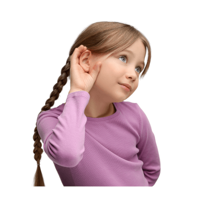 Girl with hand cupped around her ear