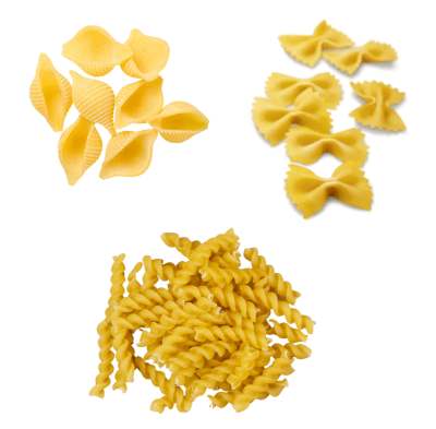 Fusilli, conchiglie and farfalle pasta